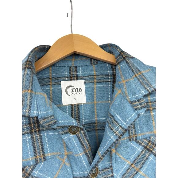 Zyia Blue Green Plaid Shacket Jacket Fall Layer Wool Blend Womens Small - Picture 2 of 6
